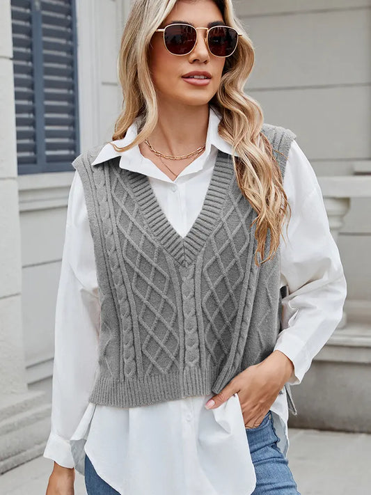 Women Vest Sweater Top Beige Knit | Sophia-1
