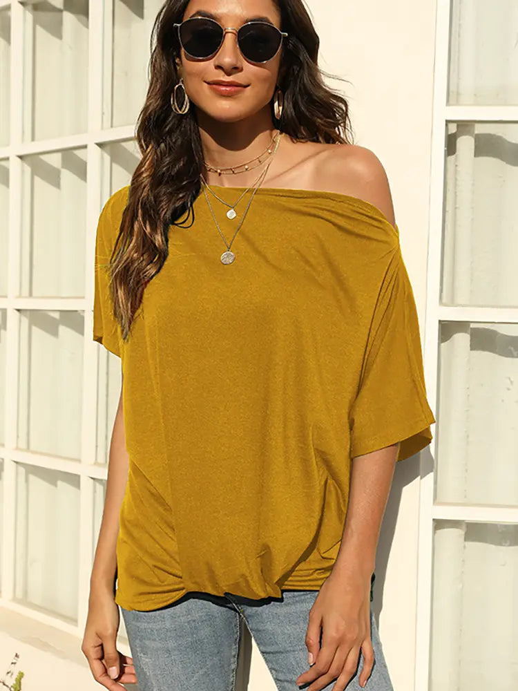 Women Off-Shoulder T-Shirt Solid Color Cotton | Bella-5