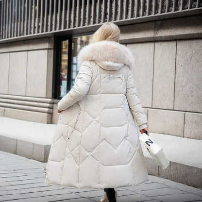 Women Long Puffer Coat with Faux Fur Hood | Tania