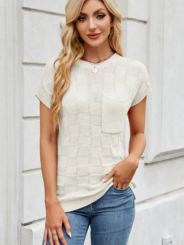 Women Sweater Checkered Knit Soft Breathable | Classic Elegance-3