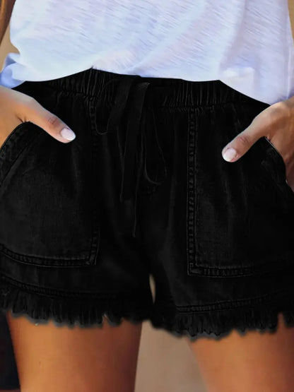 Variant image for Women Denim Shorts Blue Elastic Waist | Summer Vibes-6