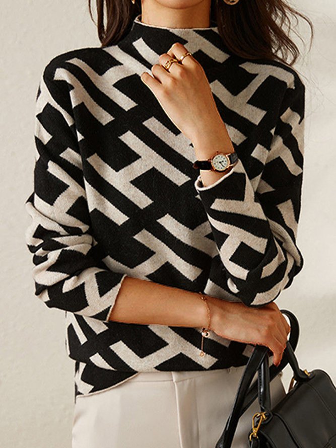 Women Geometric High-Neck Sweater | Lisara