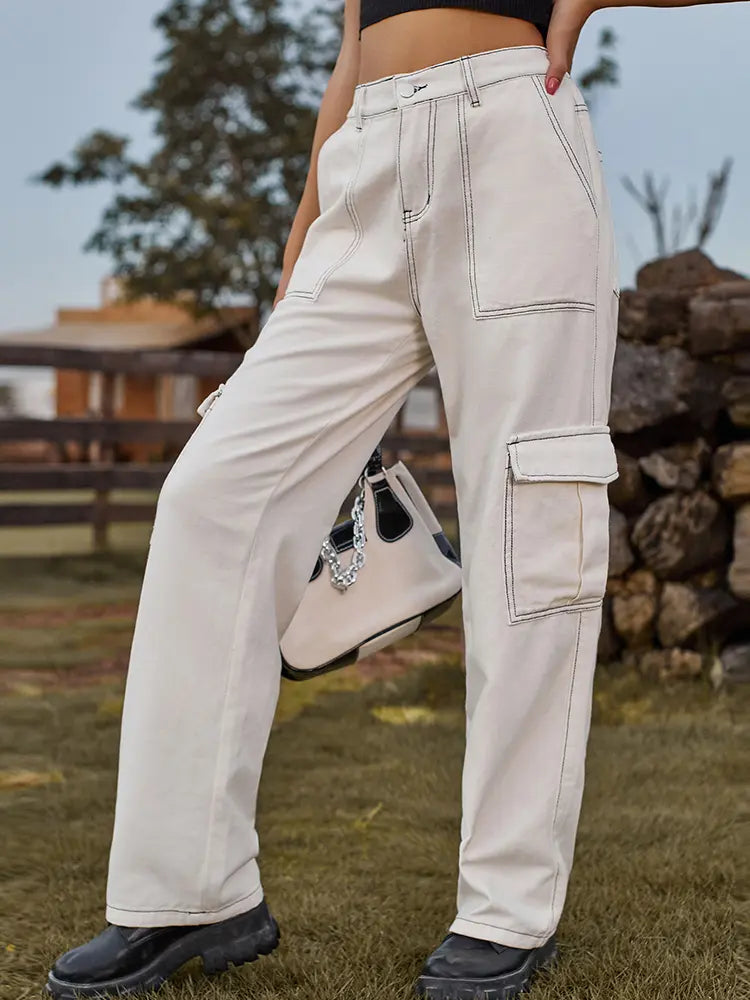 Women Cargo Pants Blue Denim | Vintage Style-2