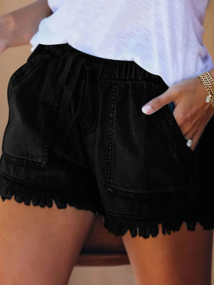 Women Denim Shorts Blue Elastic Waist | Summer Vibes-4
