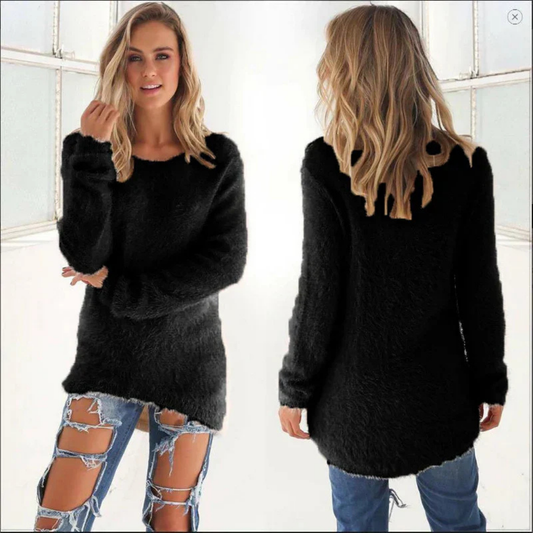 Women Fuzzy Longline Pullover | Quennie