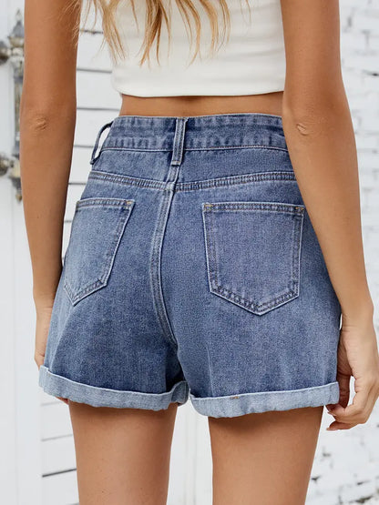 Women Denim Shorts Blue Cotton | Cherry Blossom-5