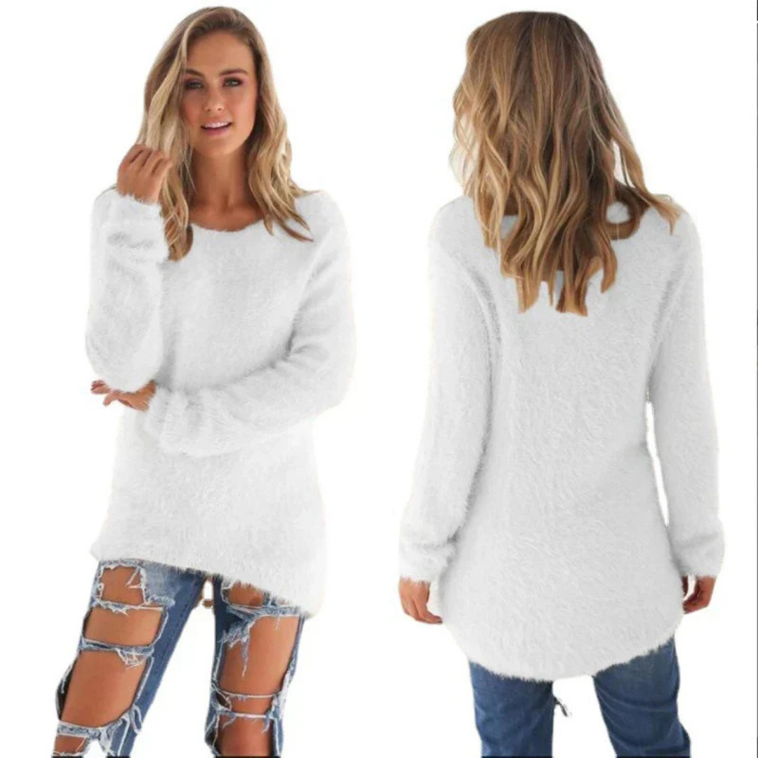 Women Fuzzy Longline Pullover | Quennie