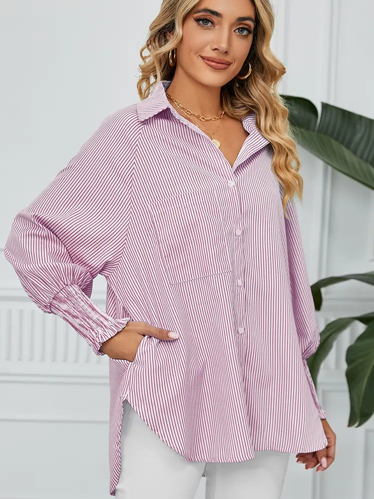 Variant image for Women Loose-Fit Striped Blouse with Pleated Cuffs | Sophia-11