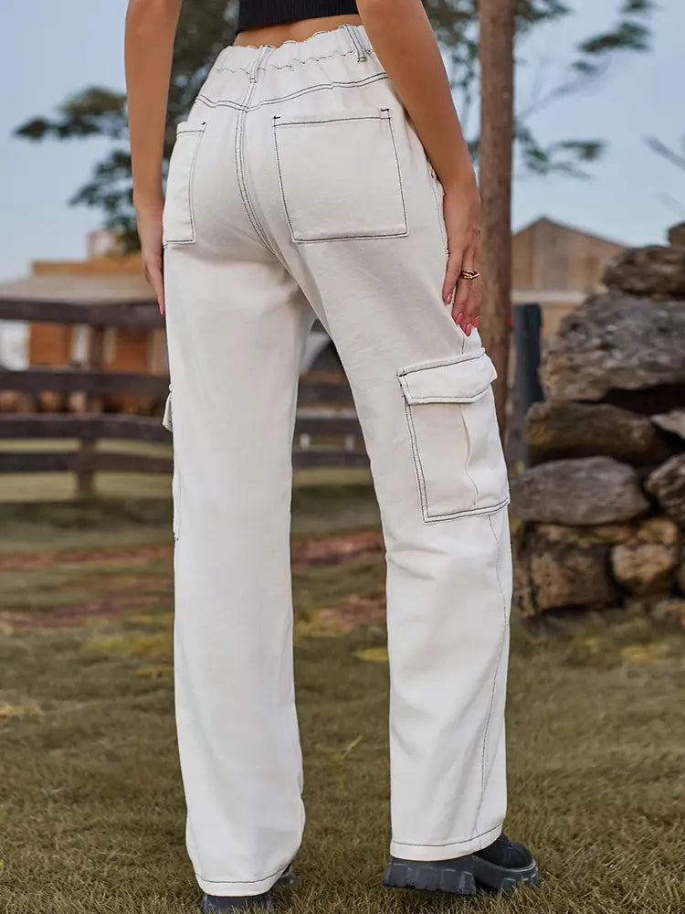 Women Cargo Pants Blue Denim | Vintage Style-4