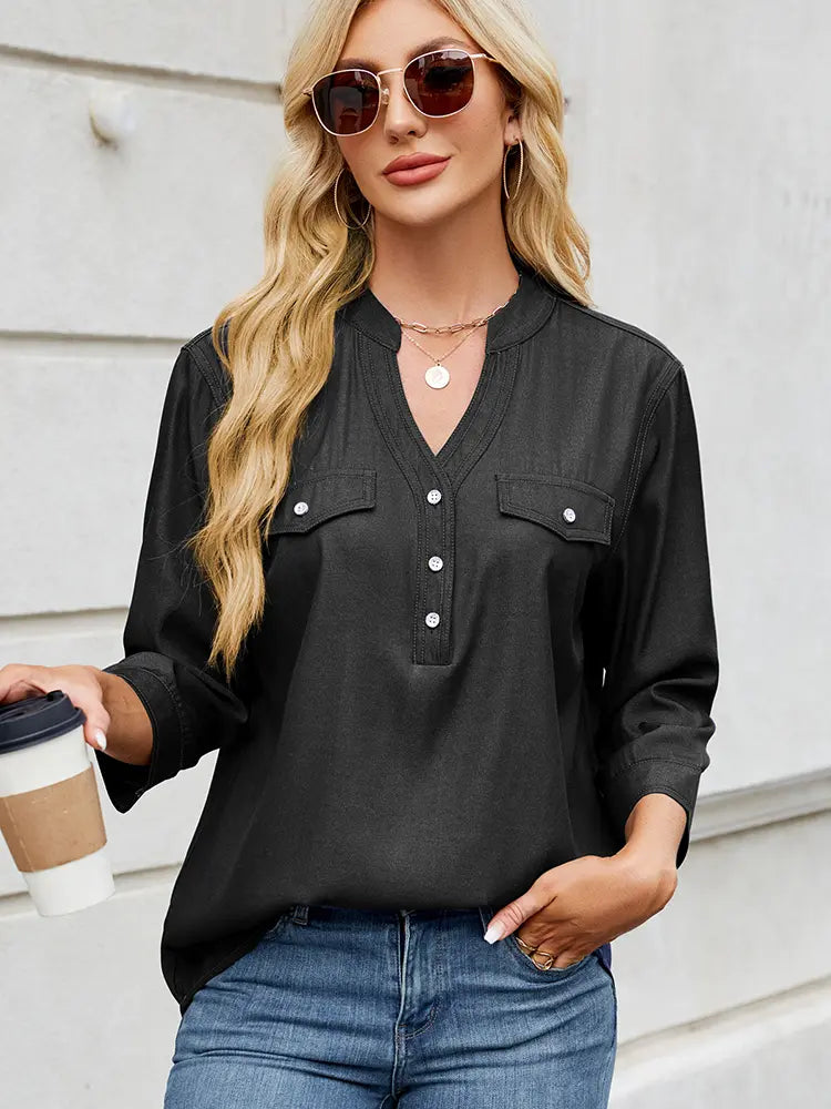 Variant image for Women Denim-Look Shirt Lightweight Relaxed Fit | Chloe-11