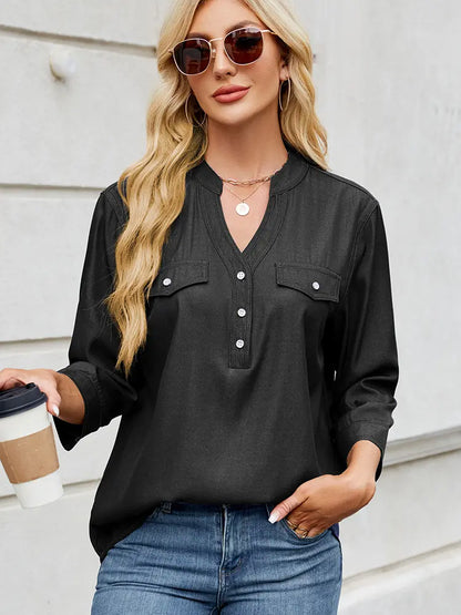 Variant image for Women Denim-Look Shirt Lightweight Relaxed Fit | Chloe-11