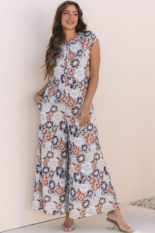 Women Wide Leg Jumpsuit Floral Polyester | Summer Breeze-1