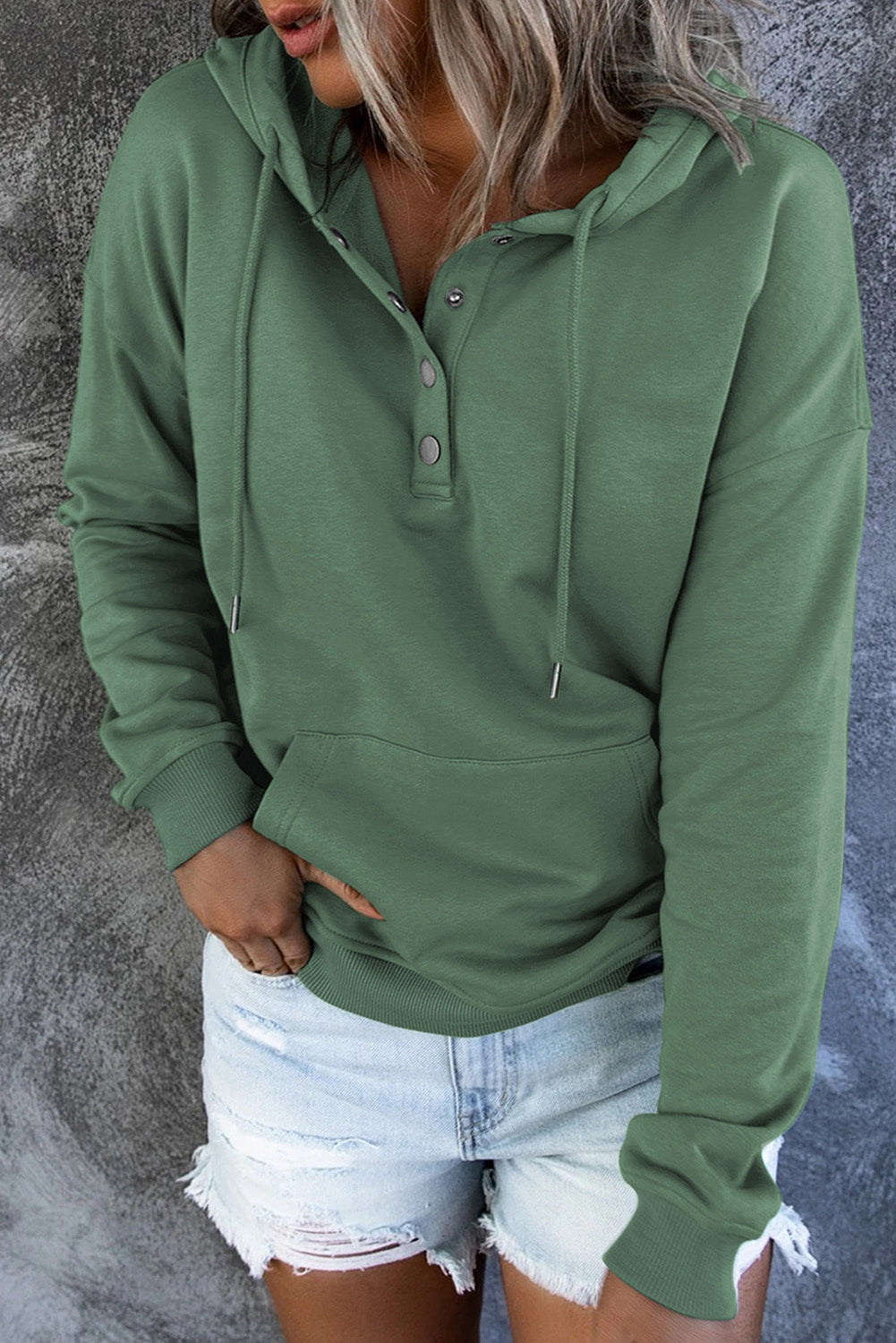 Women Hooded Button Sweatshirt | Amora