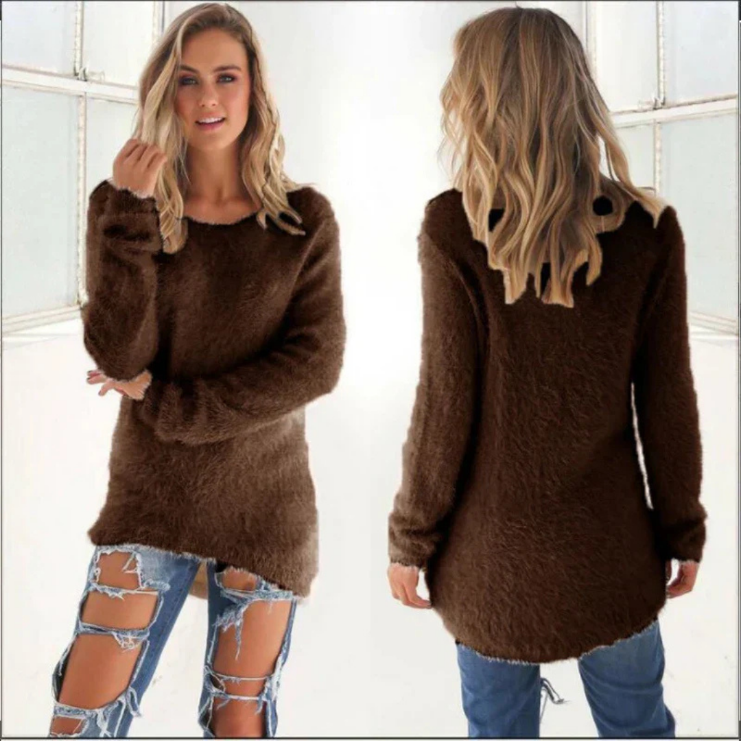 Women Fuzzy Longline Pullover | Quennie