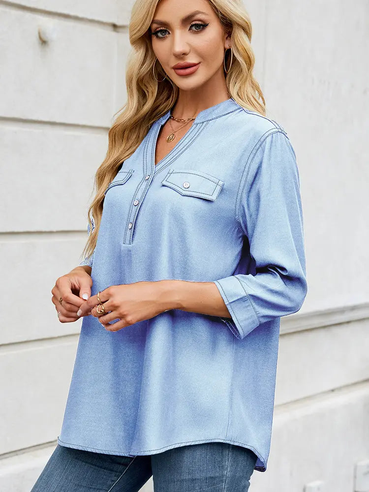 Women Denim-Look Shirt Lightweight Relaxed Fit | Chloe-2