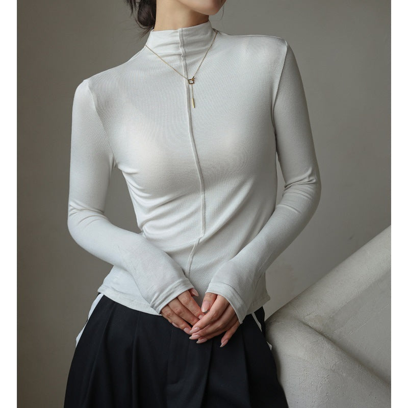 Variant image for Women Long Sleeve Top White Viscose | Minimalist Chic-1