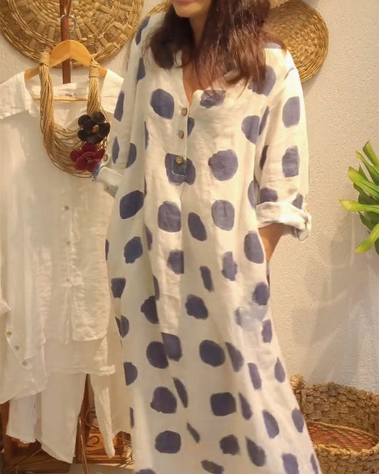 Polka Dot Buttoned Kaftan Dress | Elyra