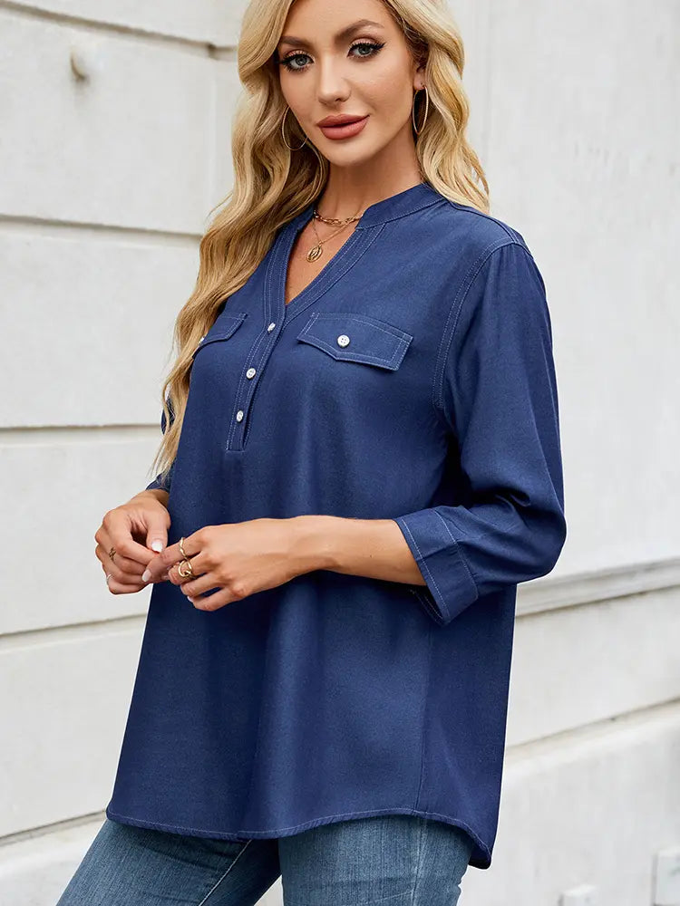 Women Denim-Look Shirt Lightweight Relaxed Fit | Chloe-5