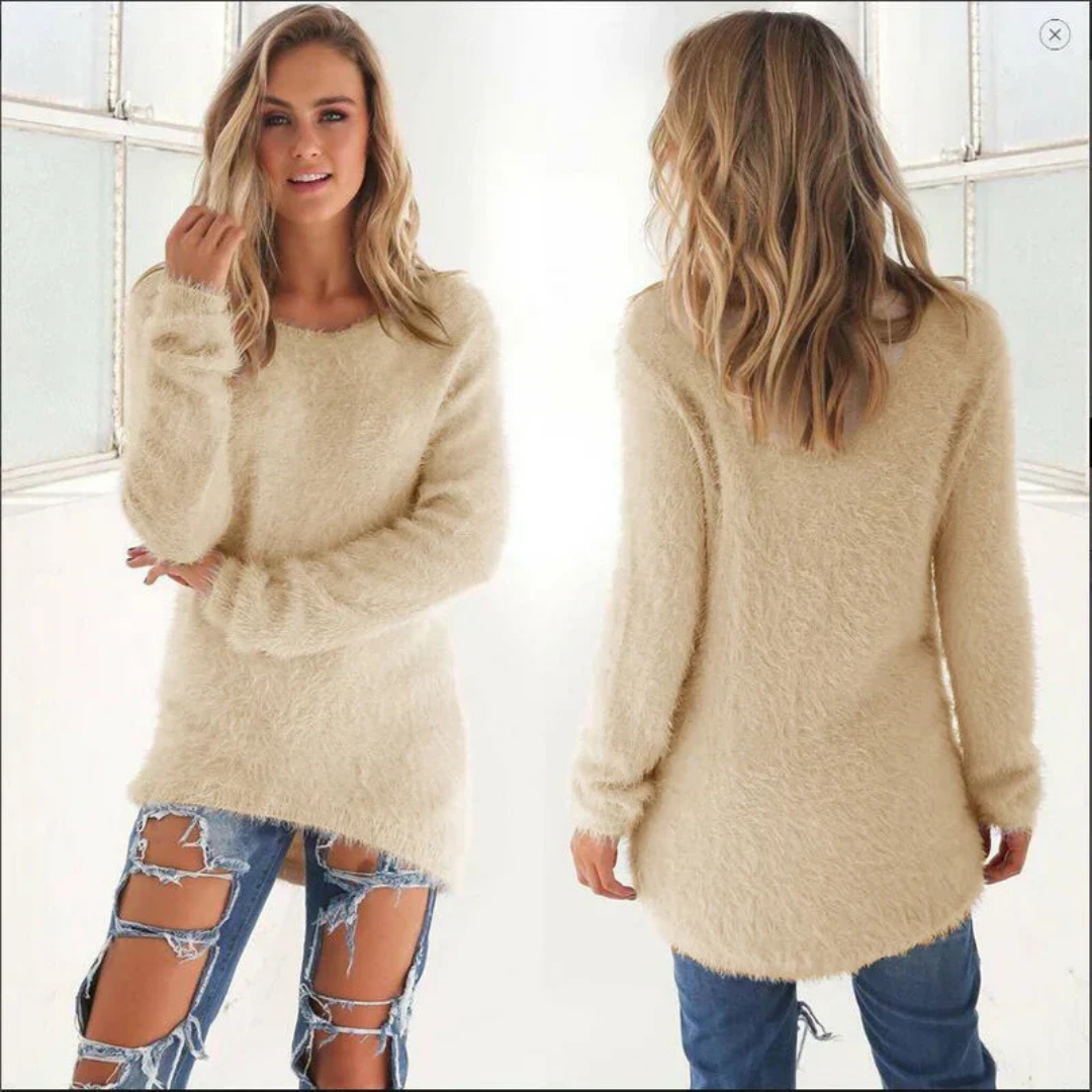 Women Fuzzy Longline Pullover | Quennie