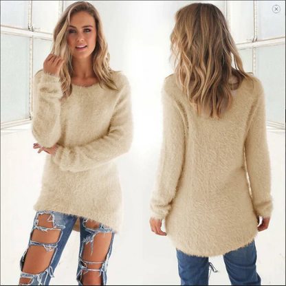 Women Fuzzy Longline Pullover | Quennie
