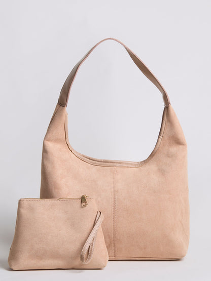 Suede Tote Bag with Pouch | Alberta