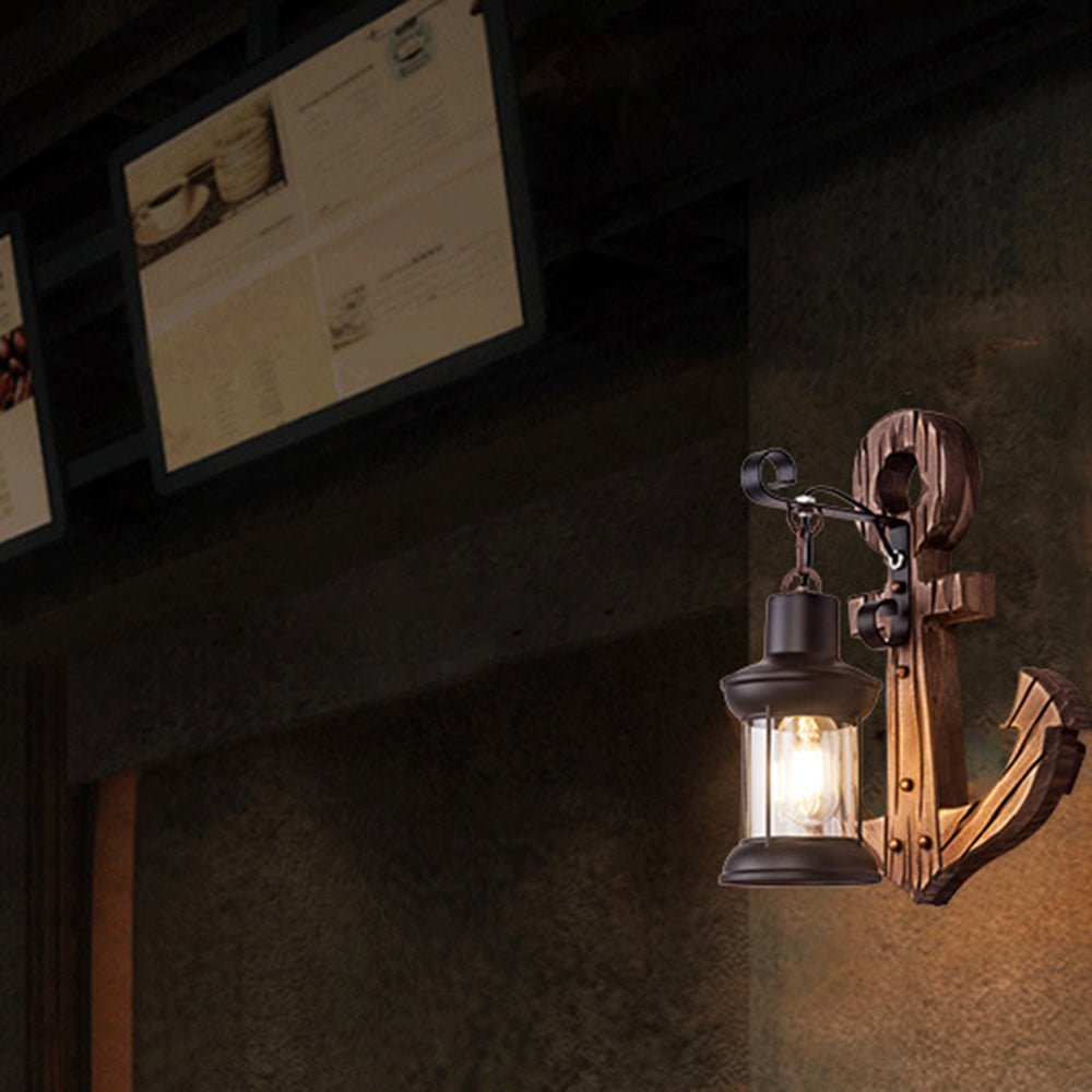 Wall Lamp Rustic Wood Anchor Lantern | Coastal Charm-6
