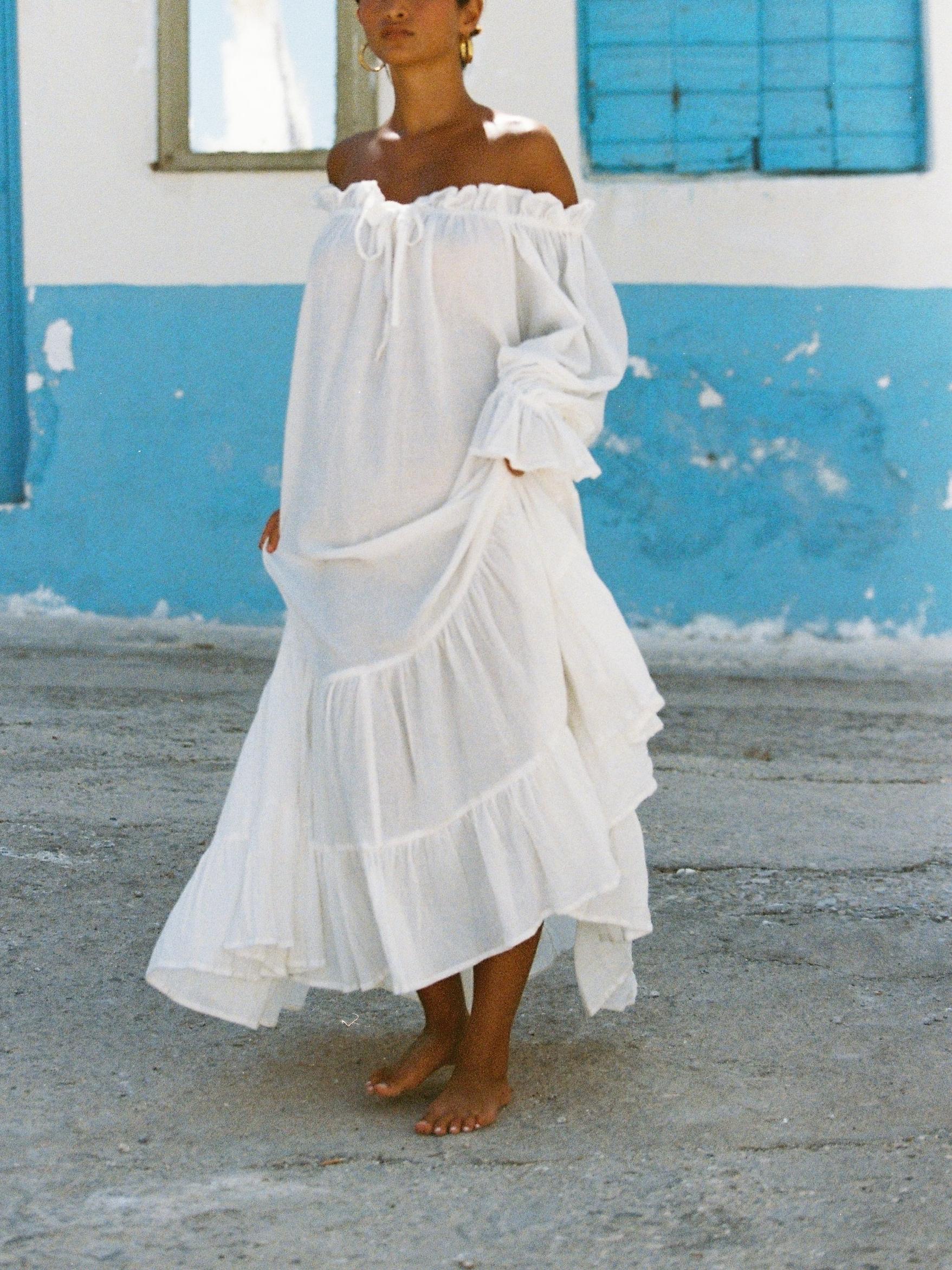 Women Maxi Dress White Cotton | Emmaline-2