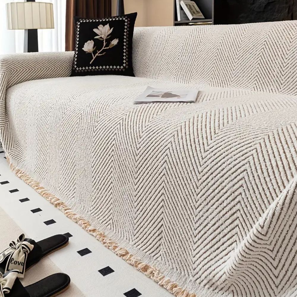 Sofa Cover Grey Microfiber Herringbone | Elegant Home Decor 3