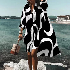 Abstract-Print Oversized Button-Down Shirt Dress | Thalina