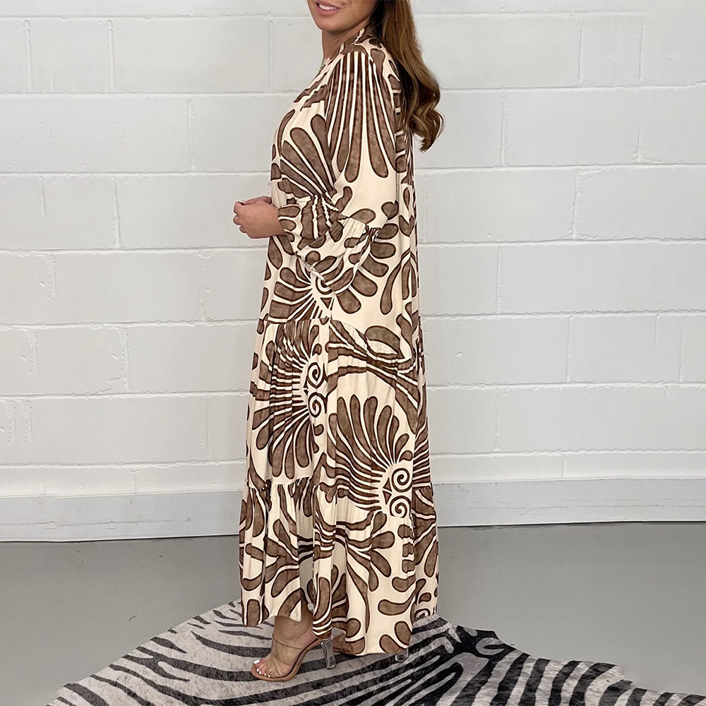 Printed Long Sleeve Tiered Maxi Dress | Yasmine