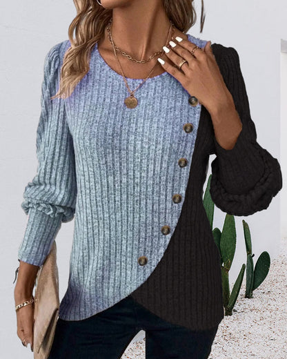 Women Asymmetrical Two-Tone Button Sweater | Gracie