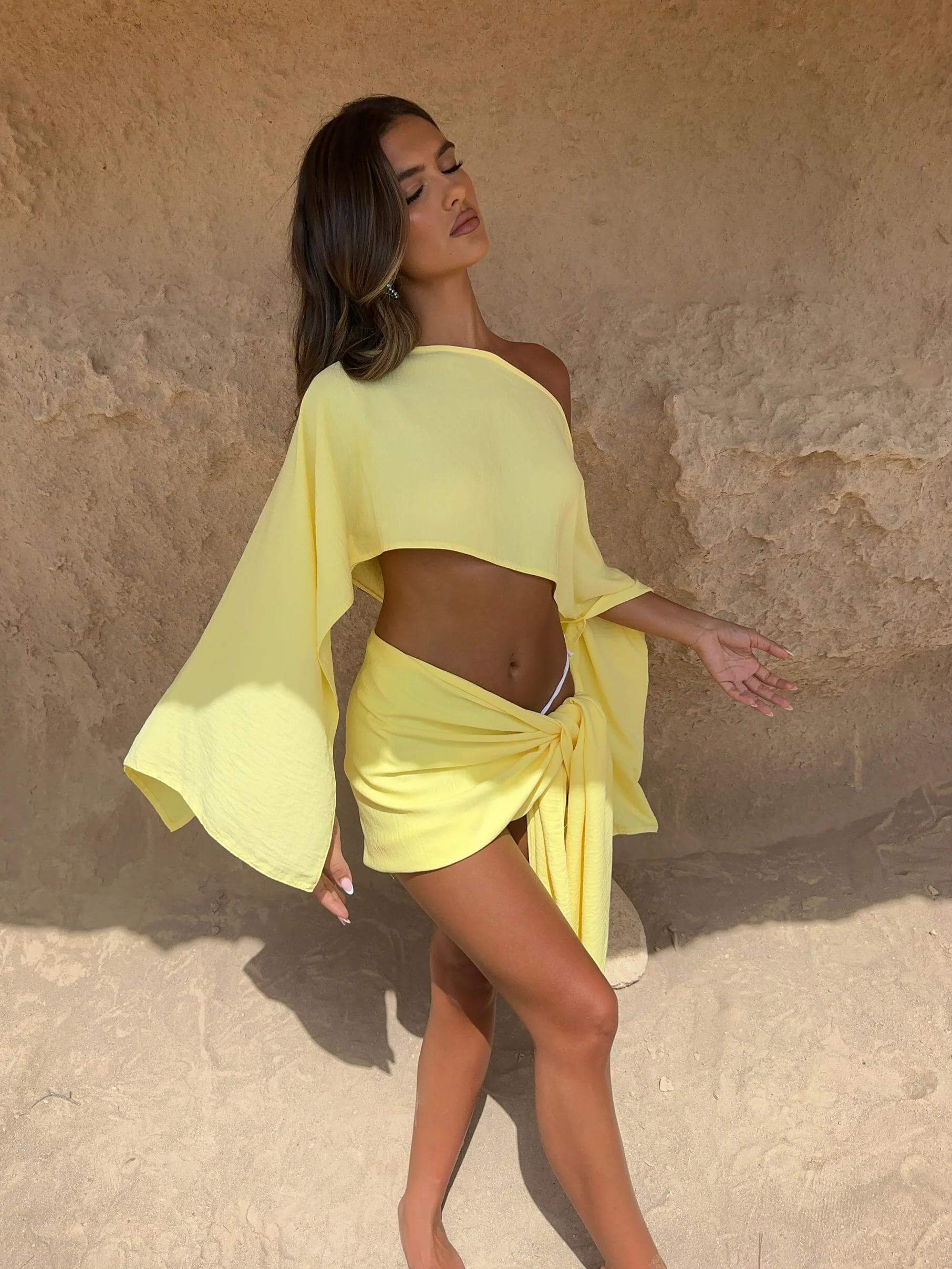 Women Sarong Set Yellow Linen | Cleo-2