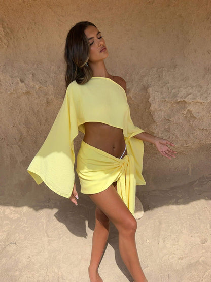 Women Sarong Set Yellow Linen | Cleo-2