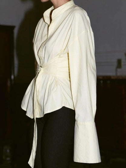 Women Kimono Shirt Pastel Yellow Poplin | Elegant Style-3