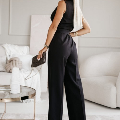 Sleeveless Wrap Jumpsuit with Wide-Leg Pants | Carmela