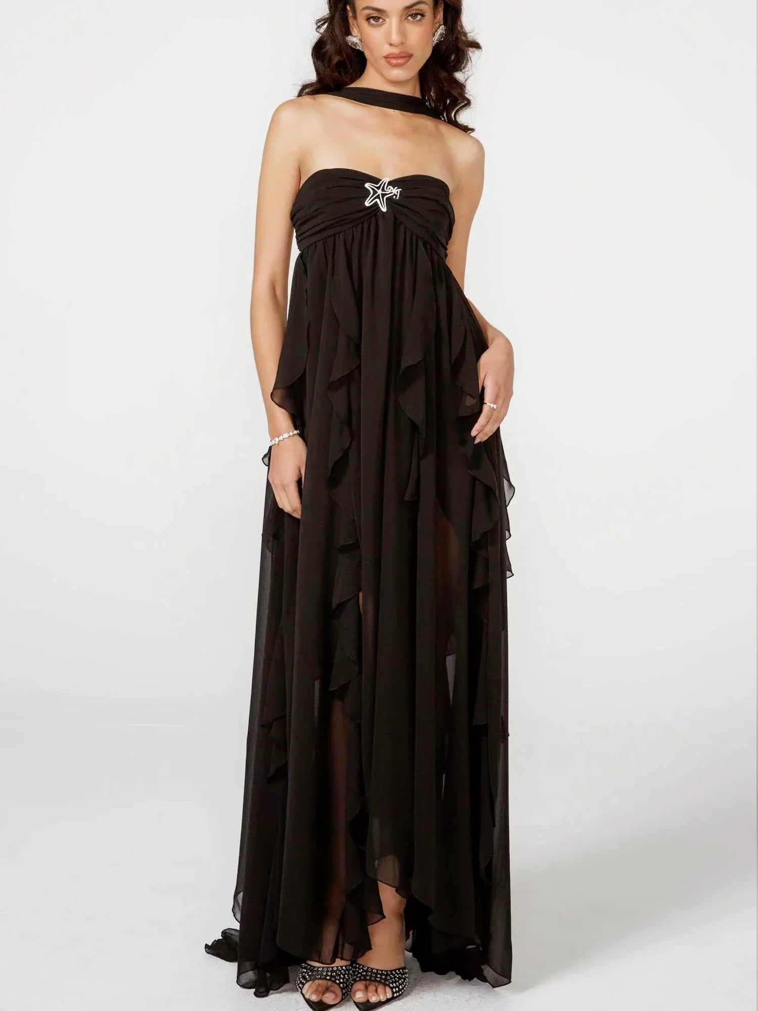 Variant image for Women Asymmetrical Gown Black Polyester | Zeinab-6