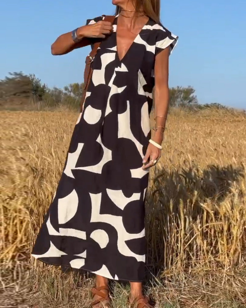 V-neck Printed Maxi Dress | Claire