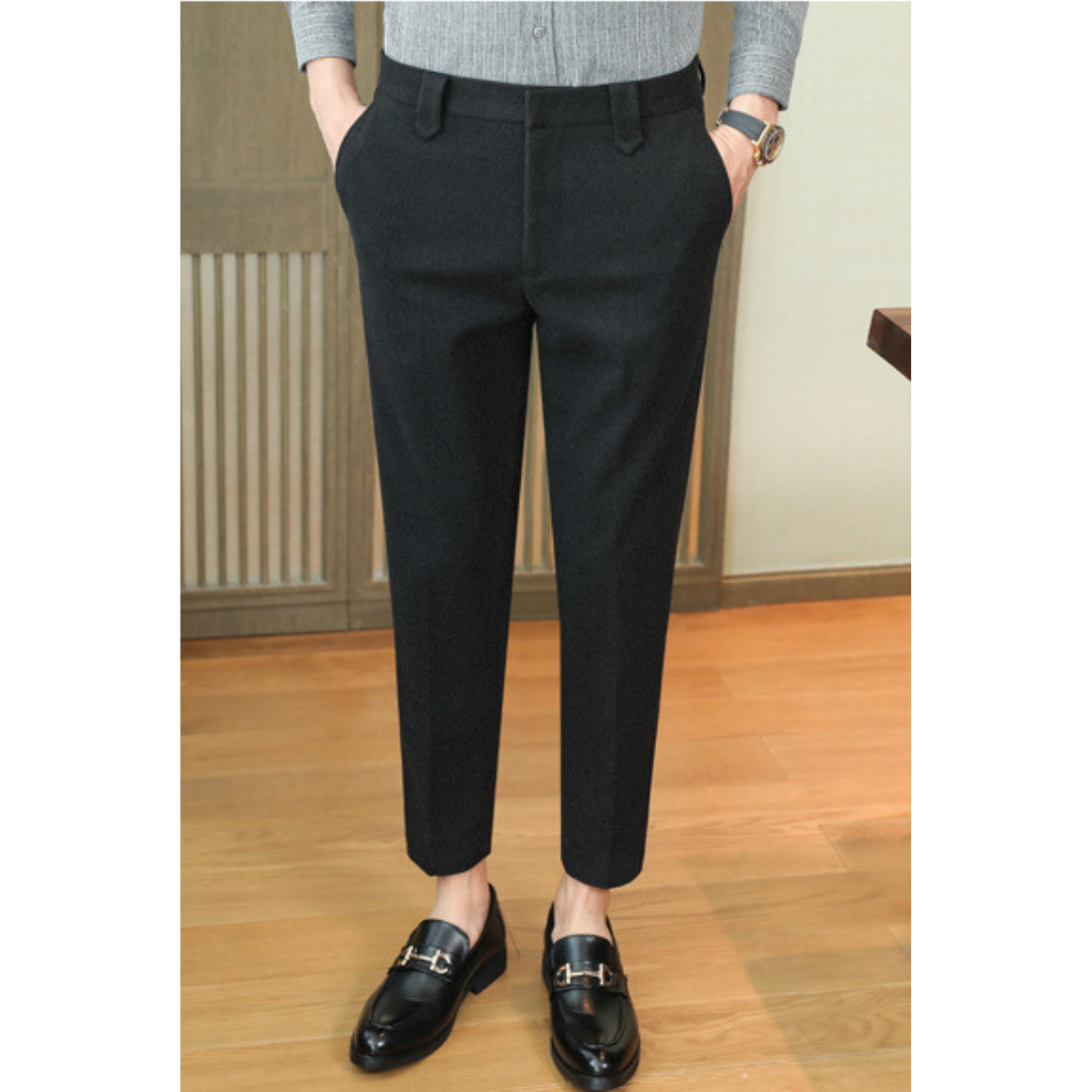 Men's Trousers Black Wool | Mike-2