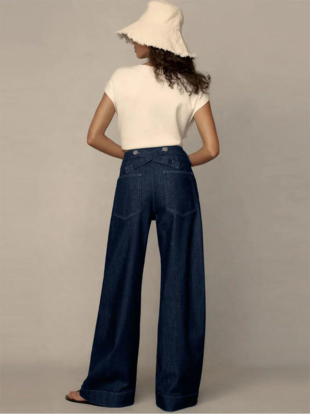 Women Low Rise Wide Leg Jeans Blue Cotton | Myra-2