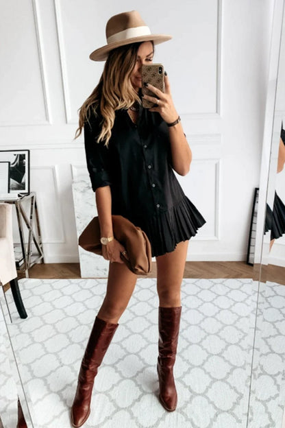 Women Chic Pleated Shirt Dress | Aurora