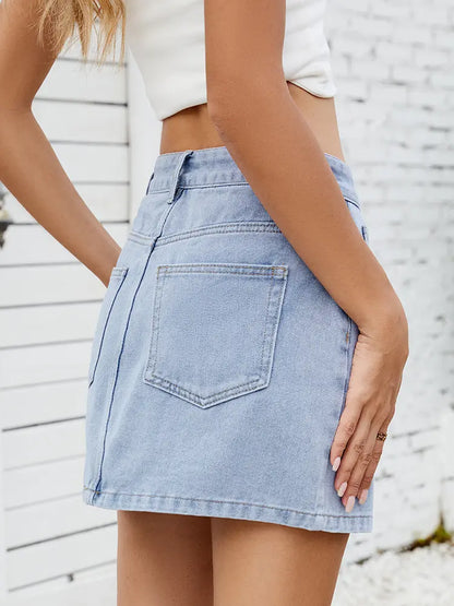 Women Denim Skirt Blue Denim | Trendsetter-4