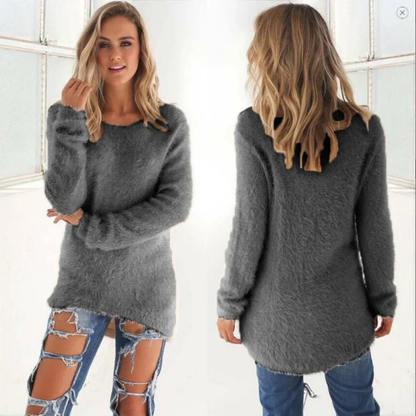 Women Fuzzy Longline Pullover | Quennie