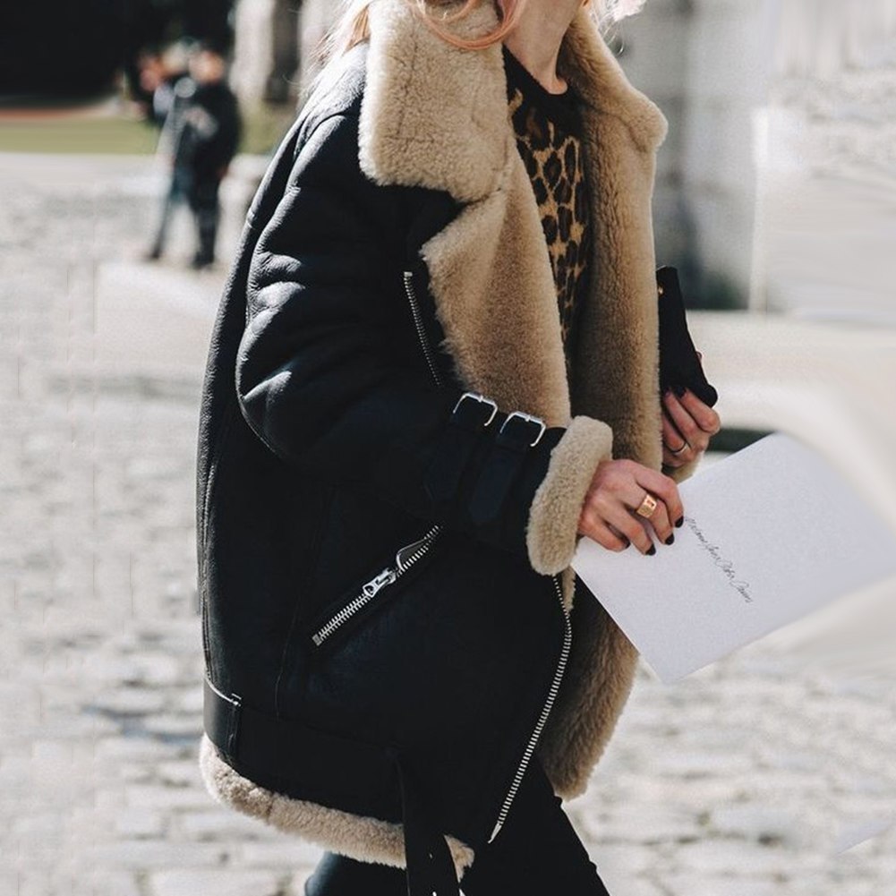 Variant image for Women Long Coat Black Polyester | Aviator Style-1