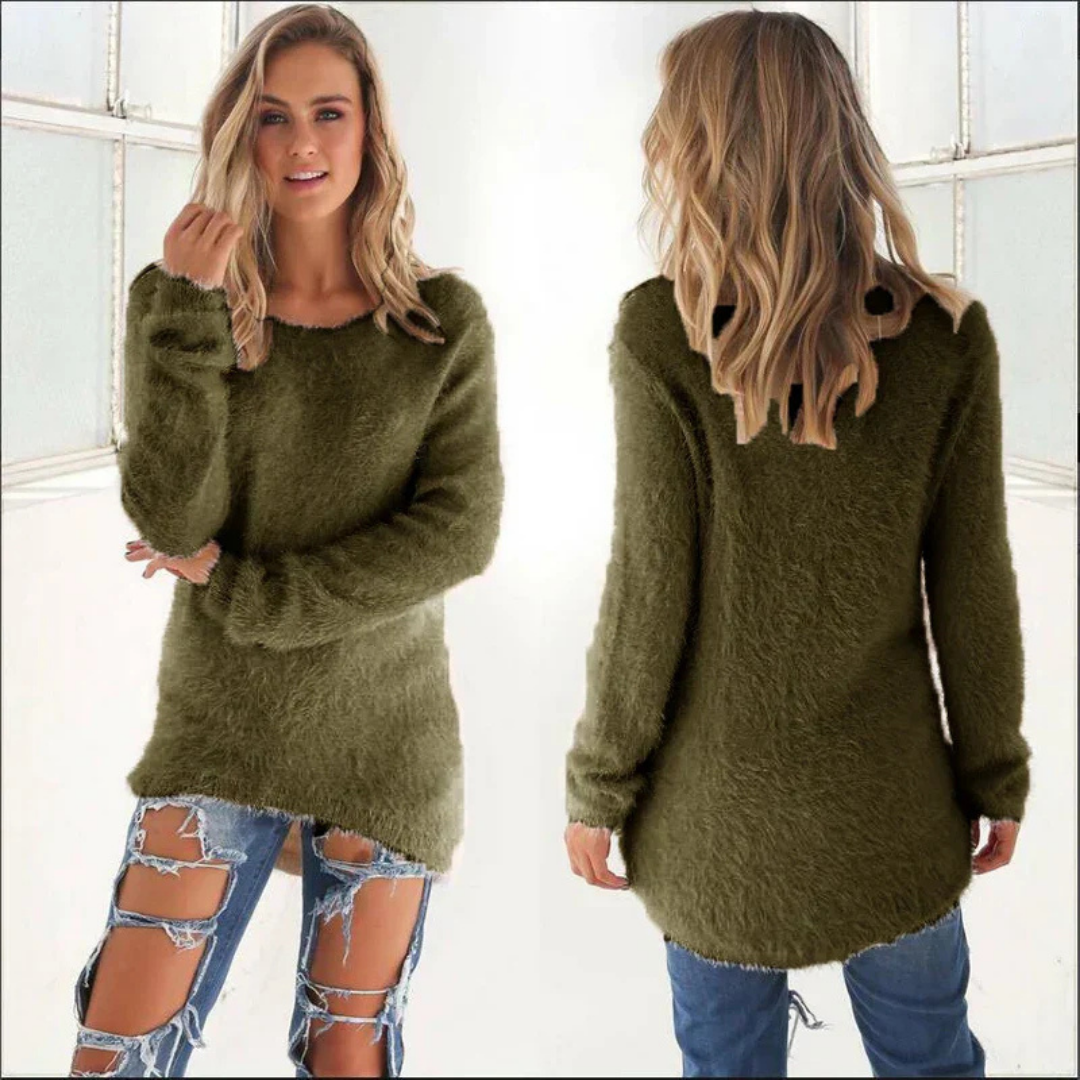 Women Fuzzy Longline Pullover | Quennie