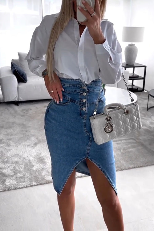 Women High Waist Black Skirt Polyester | Camryn-2
