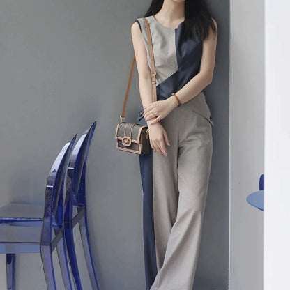 Women Two-Piece Pants Suit Light Khaki Wool | Elegant Socialite-4