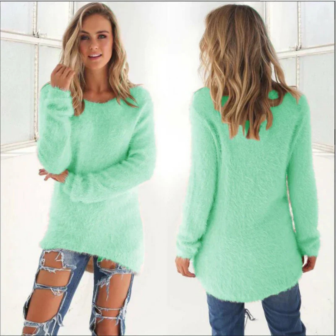 Women Fuzzy Longline Pullover | Quennie