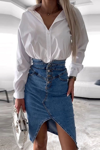 Women High Waist Black Skirt Polyester | Camryn-3