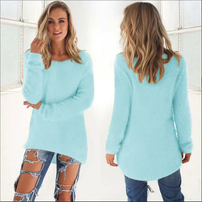 Women Fuzzy Longline Pullover | Quennie