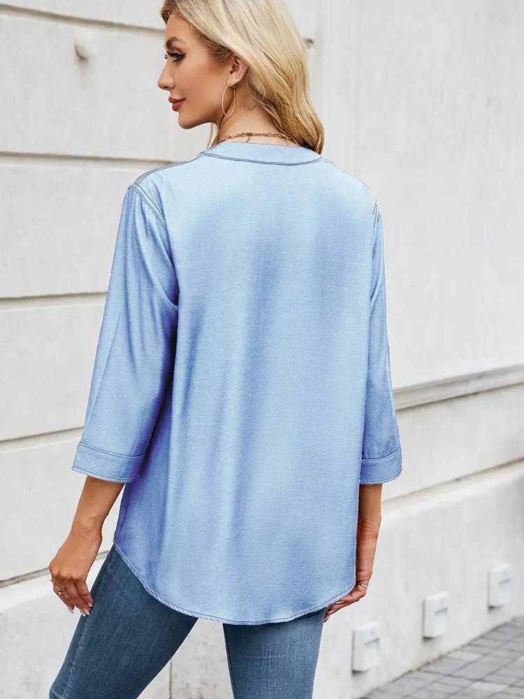 Women Denim-Look Shirt Lightweight Relaxed Fit | Chloe-3